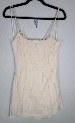 Le Lis Textured Mini Dress Cream Adjustable Strap Smocked Medium