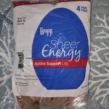leggs active support pantyhose Size Q, Nude Color, Sheer Toe, 4 Pairs