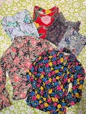 Vintage 70's Thru 90's Wholesale 6 Floral Blouses Lot Reseller Bundle Sz S - XL