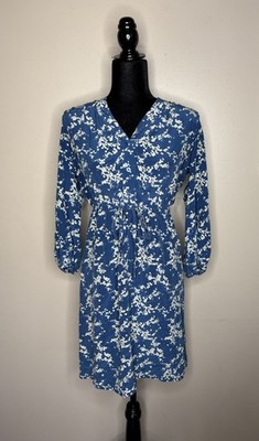 Tucker 100% Silk Button Front Blue Floral Dress Balloon Sleeve Tie Waist  Size S | eBay