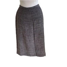 EILEEN FISHER Hopsack Weave Skirt Large Linen Rayon Brown Classic Italian Fabric