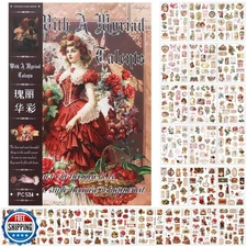 Vintage Stickers for Scrapbooking, Junk Journal - 24 Sheets Washi Sticker, Vi