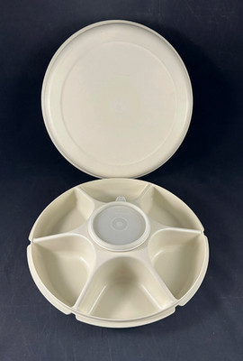 Tupperware Veggie Chip Dip Set #1665 Almond 6 Part w/ Dip Bowl #1667 & Seal #215