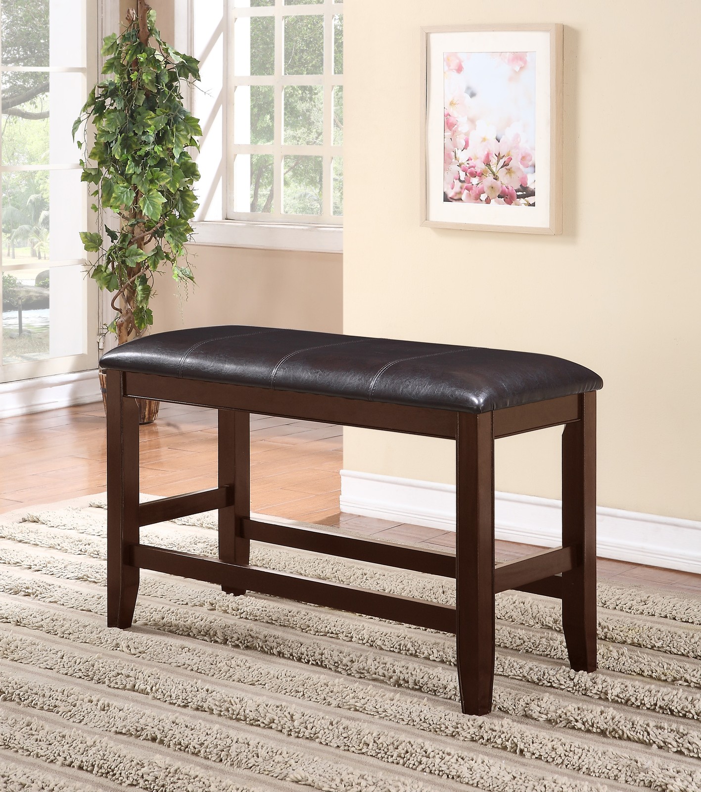 Farmhouse Style 1pc Brown Espresso Counter Height Bench Foot
