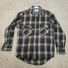 Vintage 80's Sears Flannel Mens Medium Tall Brown Plaid Shirt Lightweight