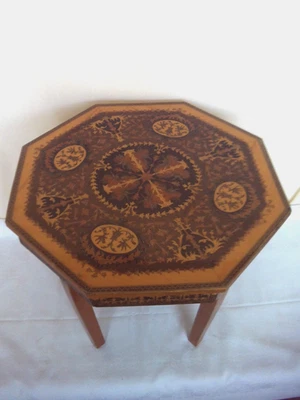 Holz Beistelltisch Vintage Blumen Tischchen Retro Teetisch 8-eckig - Bild 1 von 4