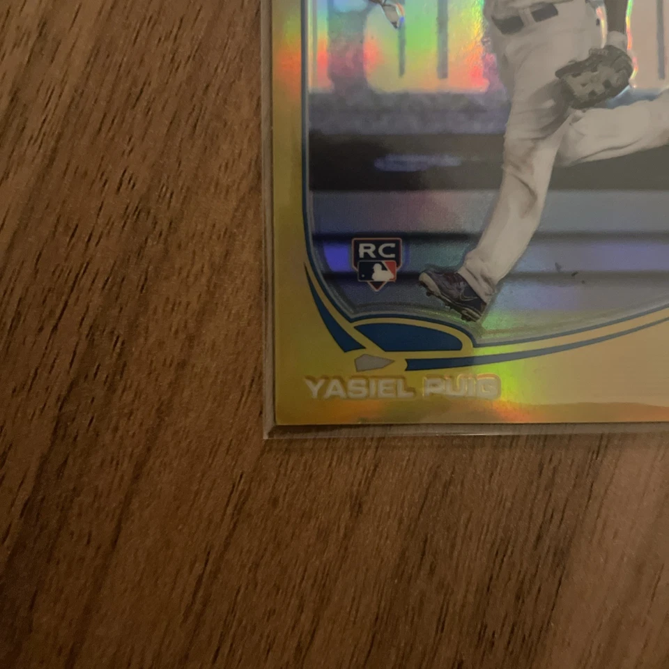2013 Topps Chrome Yasiel Puig #138 Gold Refractor (RC) Rainbow Foil, 127/250 - Image 3 of 4