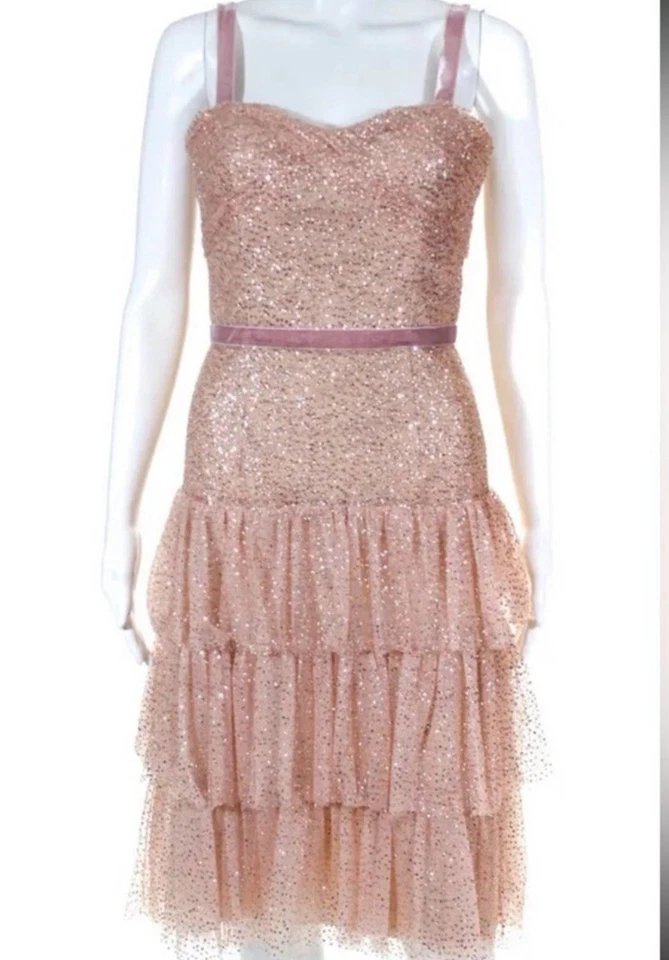 Vestido midi para mujer Marchesa Notte rosa en capas talla 6 nuevo con etiquetas en bolsa de ropa original Foto 3 de 4