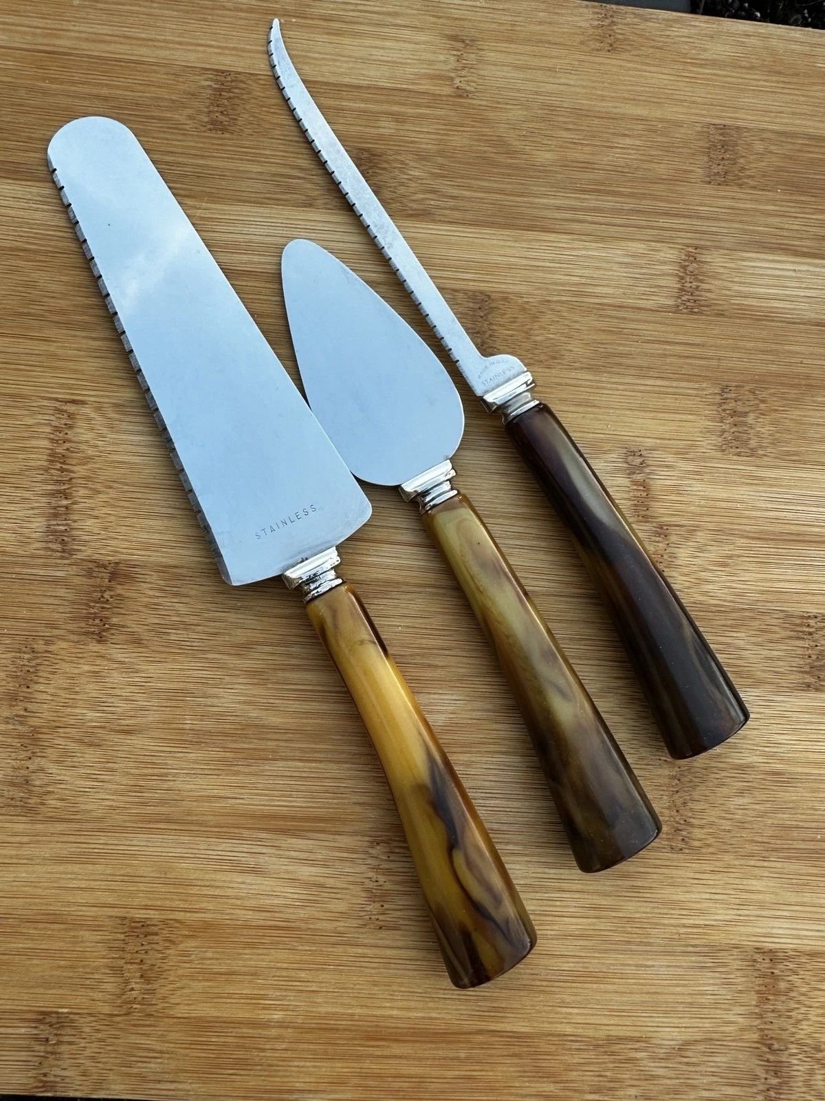 Vintage Bakelite 3 Pc. Set NEW Cheese Server, Serrated Cheese & Meat Knives