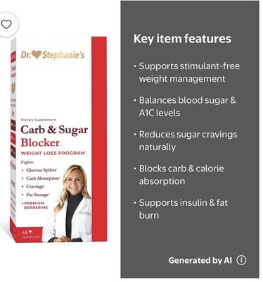 Dr Stephanie's Carb & Sugar Blocker, Weight Management & Blood Sugar Health..