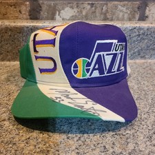 Utah Jazz Mark Eaton Autograph Twins Enterprise Swirl Vintage Snapback Hat (Y1)
