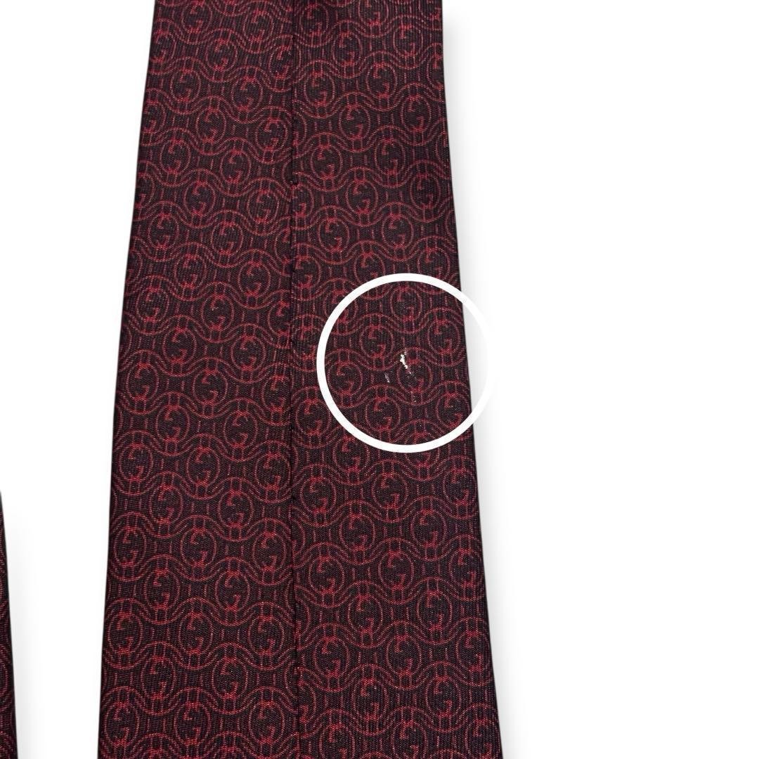 Gucci Silk Tie GG Interlocking Pattern Bordeaux U… - image 3