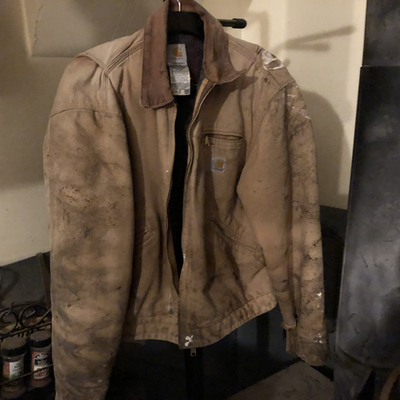 Vtg Thrashed Carhartt Detroit Trucker Jacket Blanket Lined Size