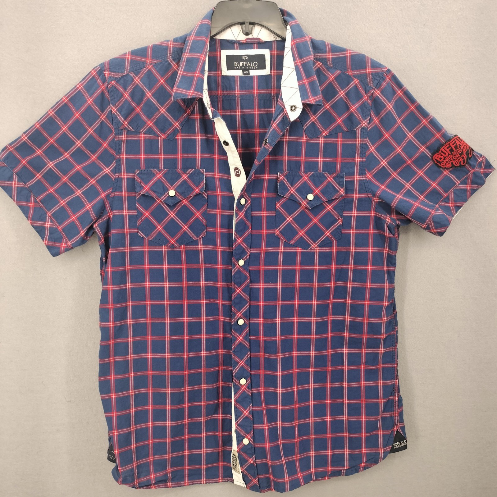 Buffalo David Bitton Shirt Men L SAYNO Short Sleeve Pearl Snap Button Western