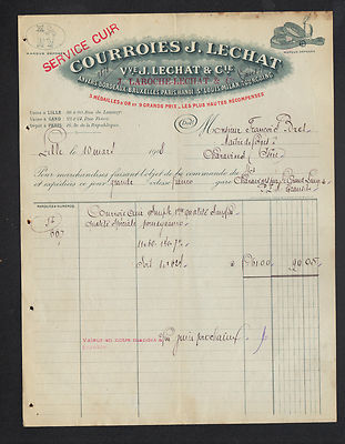 LILLE (59) RIEMENFABRIK / LEDERSERVICE ''J. LAROCHE & LECHAT'' 1908