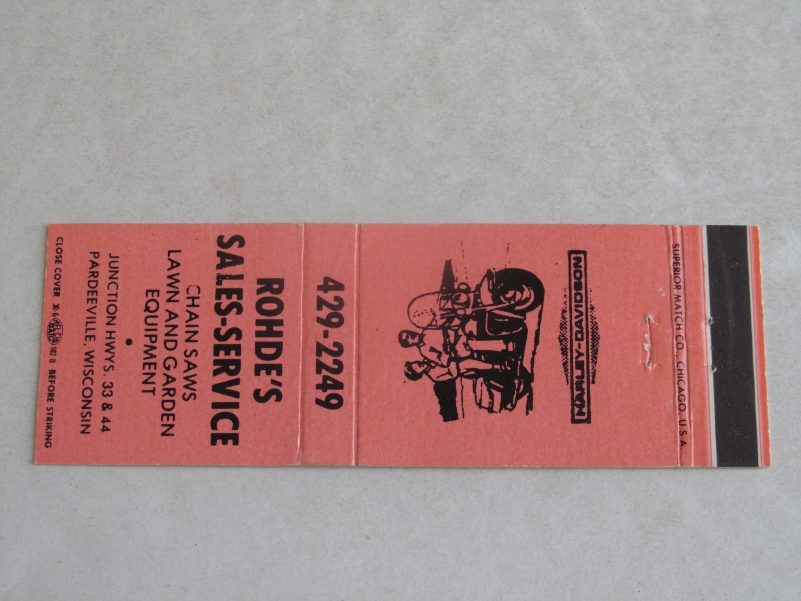 T422 Vintage Matchbook Cover Rohde's SalesService Pardeeville WI