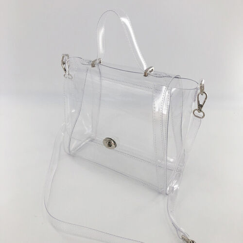 Beautiful Transparent PVC Clear Purse Handbag Clear Handles and Detachable Strap - Picture 9 of 12
