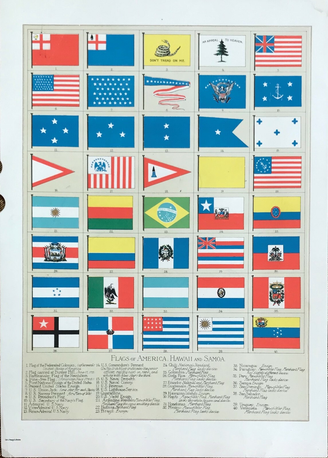 FLAGS of AMERICA HAWAII SAMOA, NAVY QUARANTINE MEXICO BRAZIL URUQUAY