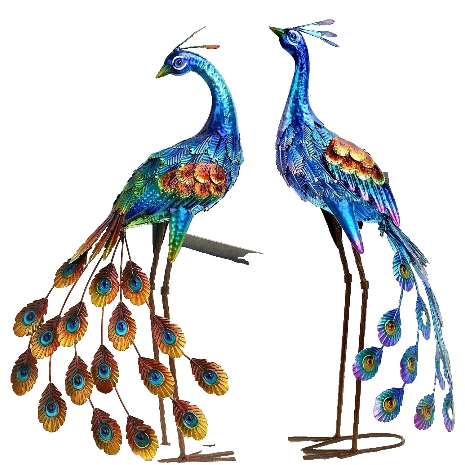 Pájaros y pajareras Multicolor Adornos de Al Aire Libre de metal y estatuas