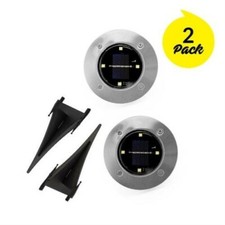 JML Disk Lights Solar Powered Wireless Outdoor Floor Lights Garden Stairs 2 Pack