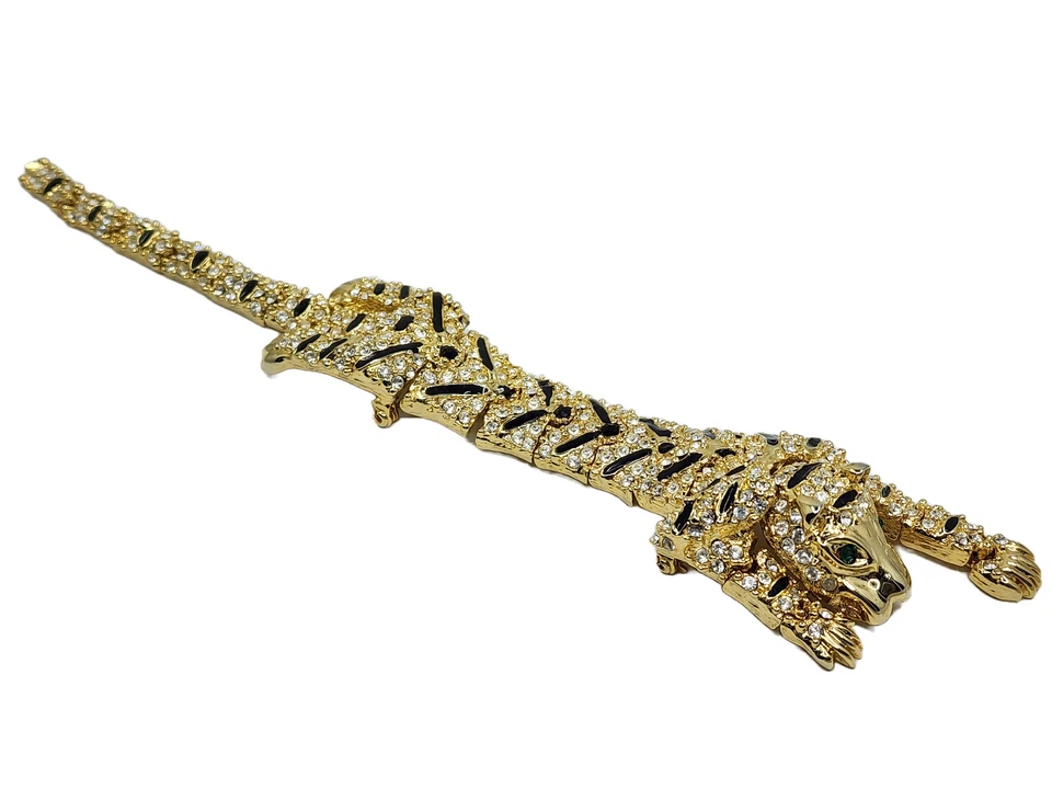 GRAN BROCHE DE HOMBRO PANTERA OJOS VERDES ESTRÁS PAVÉ ESMALTE ARTICULADO 7,5" Foto 2 de 4