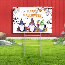 Yard Sign Happy Halloween Gnome Pumpkins Spider Web Bat Custom Yard Signs Fall H