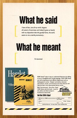 1994 Cliffs Notes Print Ad/Poster Shakespeare Hamlet Education Reading Kids 90s