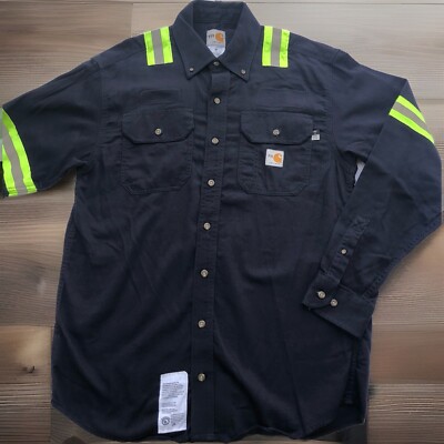 2 Carhartt FR Hi Visibility Button Down Navy Blue Shirts 3XL LJ