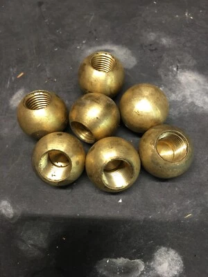 New Old Stock 1 Inch Solid Brass Ball Tapped 1/4 IPS (1/2 Diameter) Raw Unf
