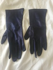 Vintage Ladies Navy Blue Silk Gloves
