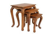 Nest of Tables Rustic Traditional Solid Acacia French Style Oak Finish Assembled