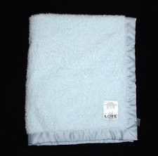 LOVE By Little Giraffe Blue Satin Trim Baby Blanket 31x36" Security Lovey