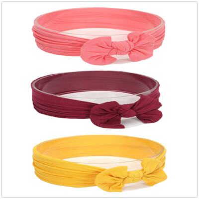 3 Packs Baby Kids Girls Cute Bowknot Stretchy Turban Nylon Headband Hair Band 