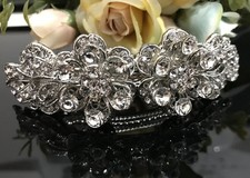 Silver Tone Rhinestone flower clear color metal Hair Clip Barrette 580117