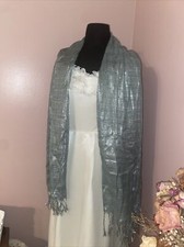 Private Quarters Blue Silver Fringe Evening Cruise Wedding Prom Shawl Scarf Wrap