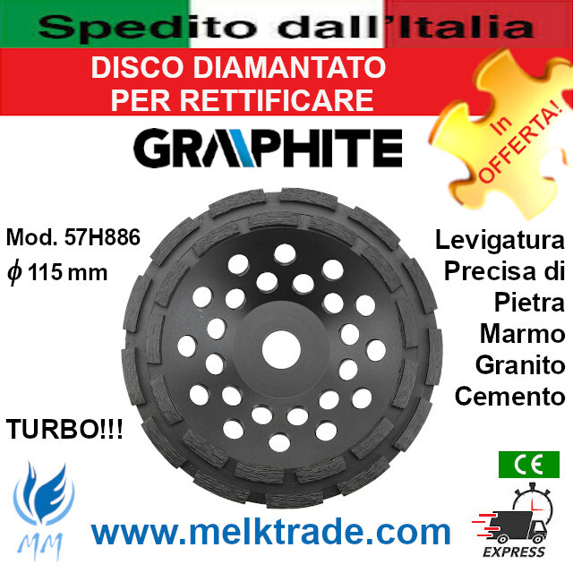 Disco Diamantato GRAPHITE 57H886 115mm per Rettificare Cemento e Pietra