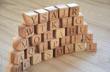 31 Romanian Alphabet Wood Blocks, Wood Cubes with Letters, ABC Blocks