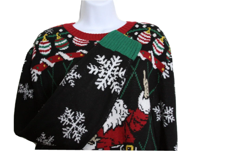Ugly Holiday Sweater Unisex Size Large Santa Thumbs Up Snowflakes Christmas - Image 4 of 4