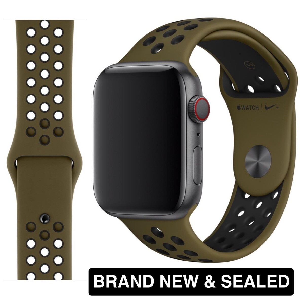 Genuine Apple Watch Nike Sport Band Strap OLIVE FLAK BLACK 42mm