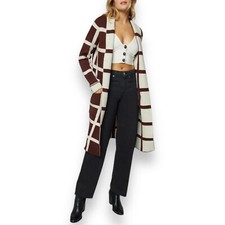 Lost + Wander Jacket Women’s 1x Off The Grid Cardigan Brown Longline Checkered