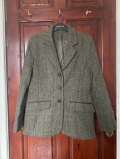 Harris Tweed Ladies Tailored Green Country Blazer Jacket Vgc - Size 10