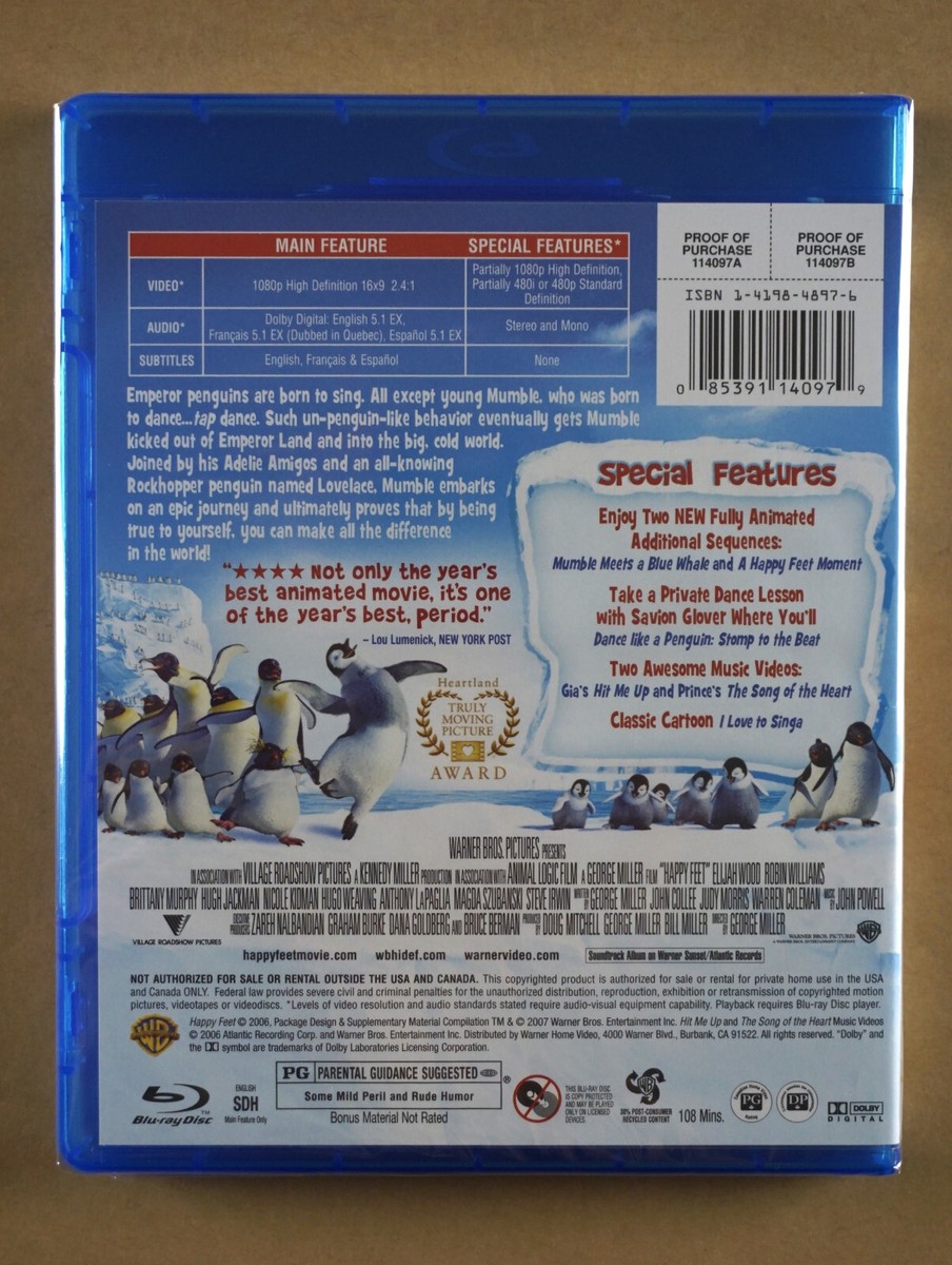 Happy Feet (Blu-ray Disc, 2007) Penguin Anime Robin Williams