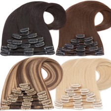 AAA Real Remy Hair Clip In 100% Human Hair Extesnions 8PCS Full Head 8-24In Weft