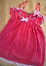 VICTORIA'S SECRET TEDDY NIGHTIE SLIP DRESS SZ L PINK COQUETTE BOW LACE