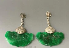 Chinese Antique Tibetan Silver Inlaid Jade Earrings Jade Earrings Jewels