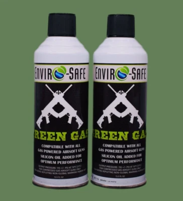 ENVIROSAFE Green Gas for Airsoft BB, Pistol, Hand Gun, Rifle | 13.5 oz. Can | 2 Cans