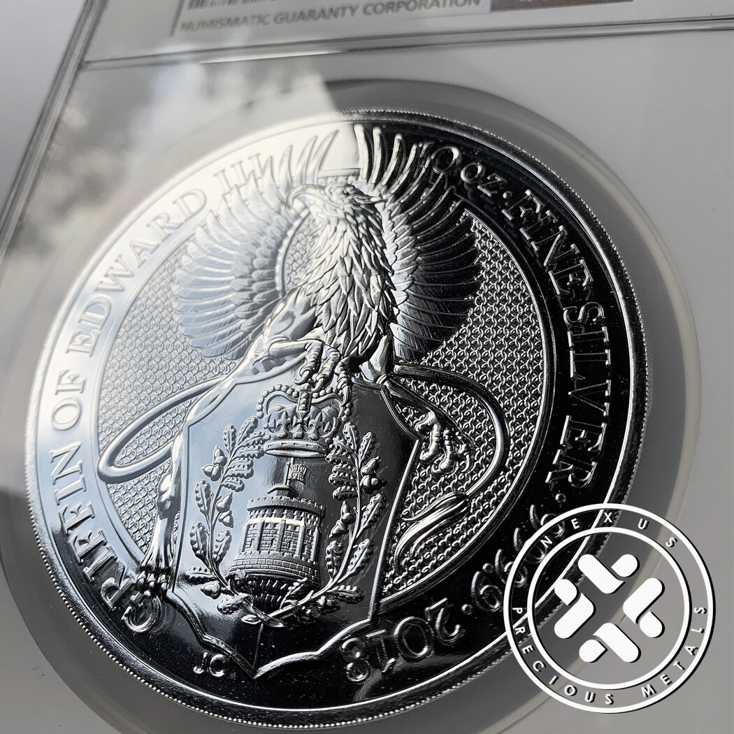 2018 10 OZ SILVER COIN NGC MS 69 GREAT BRITAIN QUEEN'S BEASTS