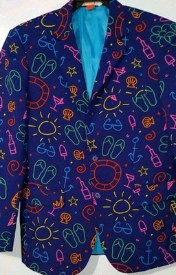NWOT OppoSuits Doodle Dude Men s Tropical Bazer Size 40 Party Purple Multi Color