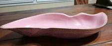 Vintage Gilner USA Pink Leaf Pottery Dish with Gold Trim 16x9