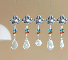 Dog Cat Paw Crystal Pendant Pet Lover Decorative Hanging Memorial Gift Set Of 5